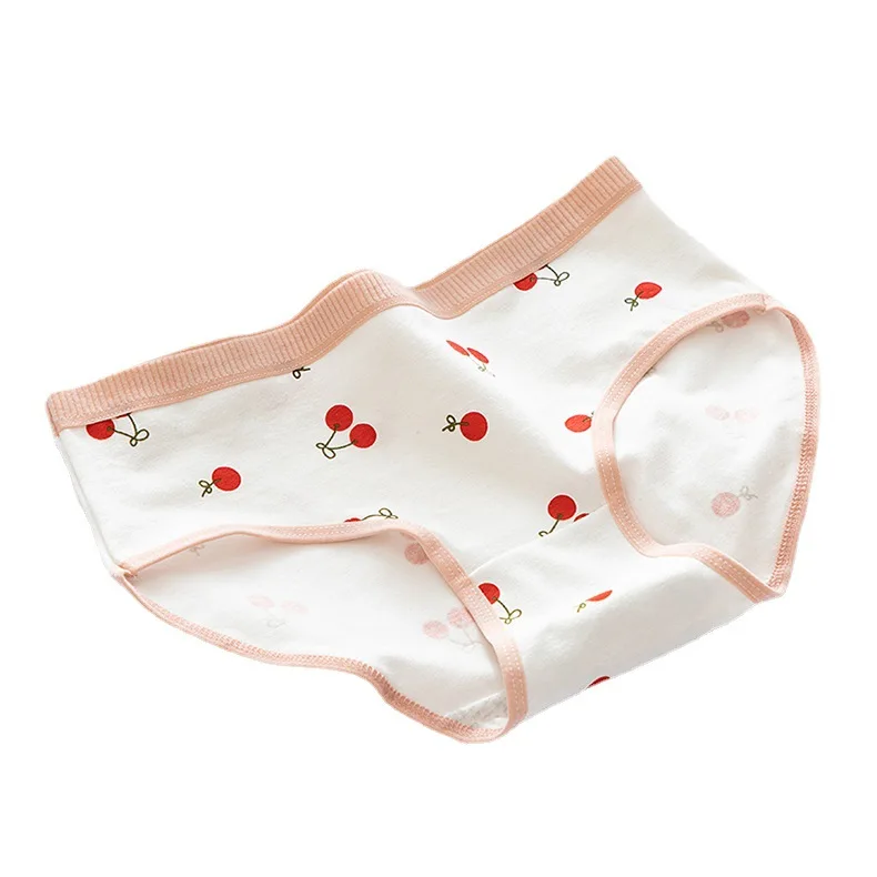 Fashion Menstrual Cotton Women Sweet Breathable Comfortable Soft Female Print Lovely Cherry Flower Solid Color Underpants 2024