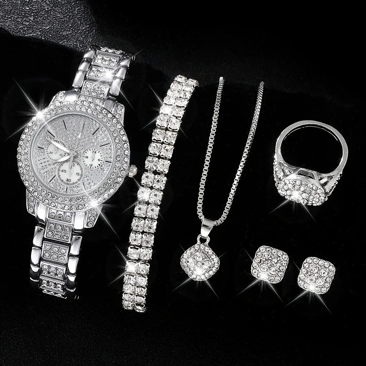 6-piece/set fashionable women's watch set with elegant temperament, quartz watch and jewelry bracelet set