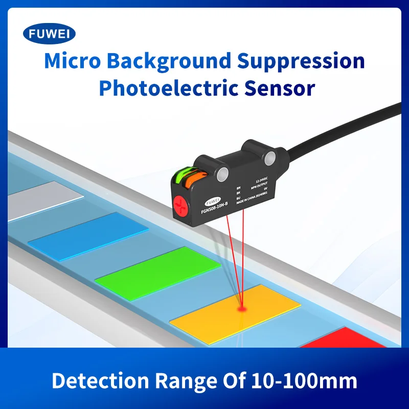 FGNS08-10PA-B Series Adjustable Photoelectric Sensor Switch 10-100mm Distance Measuring Background Inhibitory for Automation