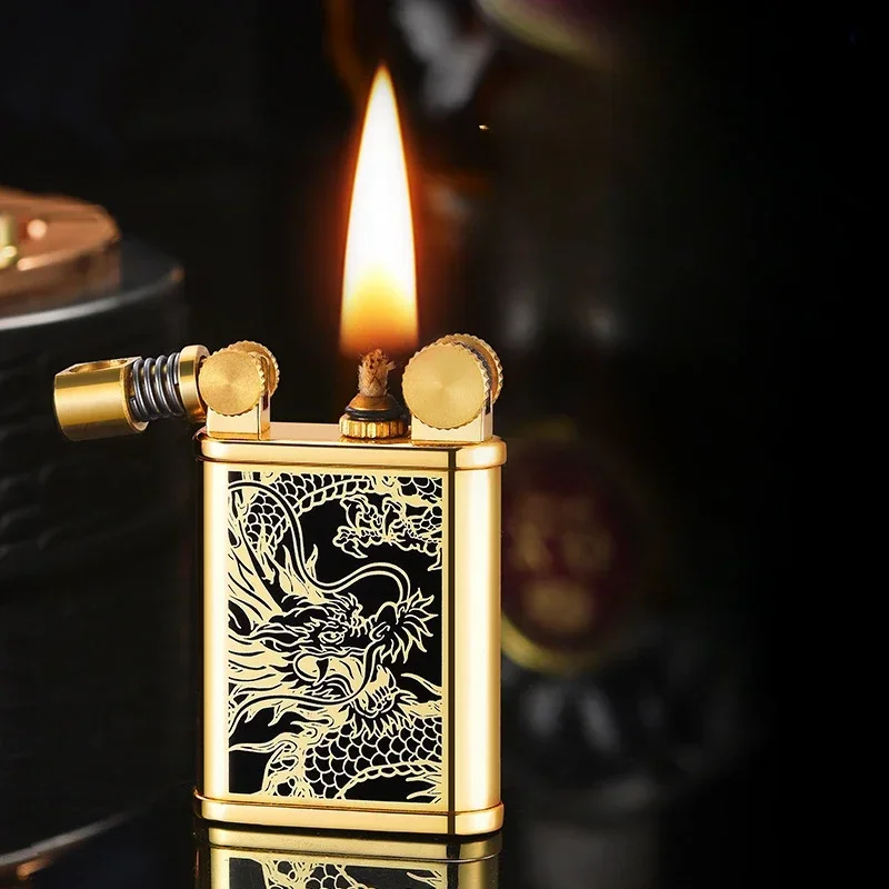 Metal Dragon-shaped Pattern Mechanical Ejection Shaking Head Ignition Retro Kerosene Lighter for Boyfriend, Good Quality