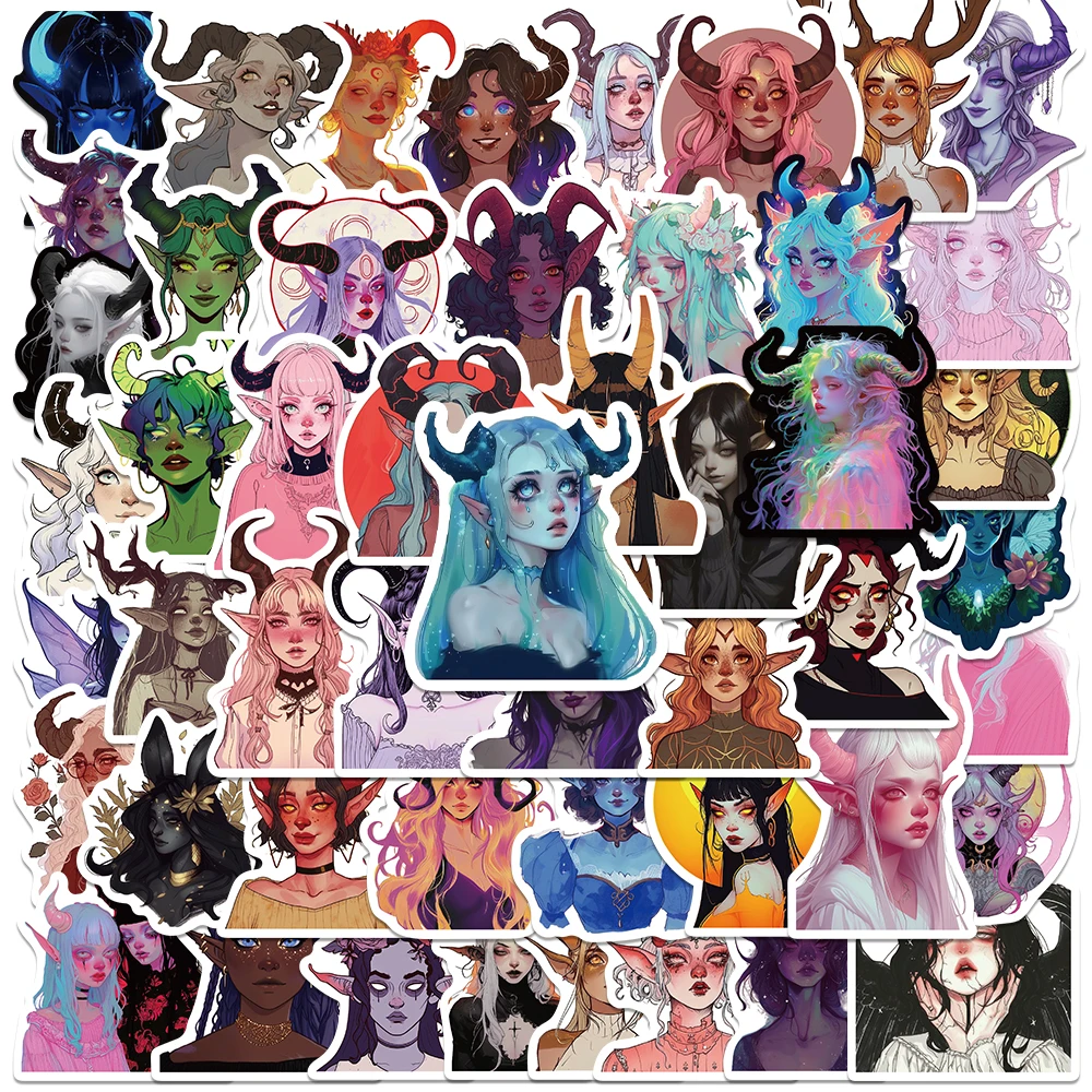 

50pcs Dark Witch Girls Magic Cool Demon Stickers Aesthetic Diary Car Motorcycle Phone Skateboards Laptop Luggage Gift Stickers