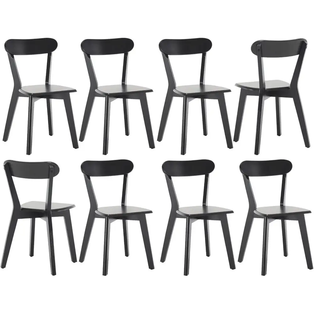 

Mid-Century Modern 8-Piece Solid Wood Dining Set with Open Back Chairs for Kitchen/Dining Area in Black
