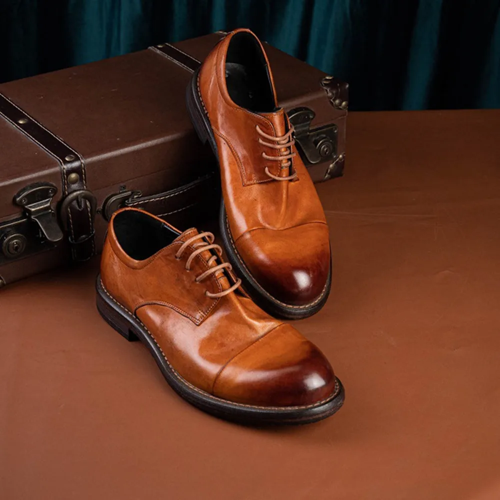 Goodyear-welted horse hide leather outsole washed business formal attire derby shoesウェディングダンススニーカーアウトドアウォーキングワーク