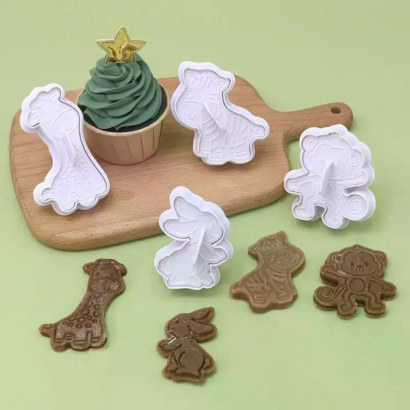 4 Pcs/Set Animal Plastic Biscuit Mold DIY Kitchen Cake Decorating Tools Cookie Cutter Stamp Fondant Embosser Die
