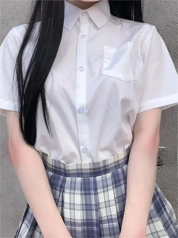 

Summer Short Sleeve White Shirt Sweet College Style Japanese JK Uniform Basic Model British Style Top for Women 18-24 Years Old
