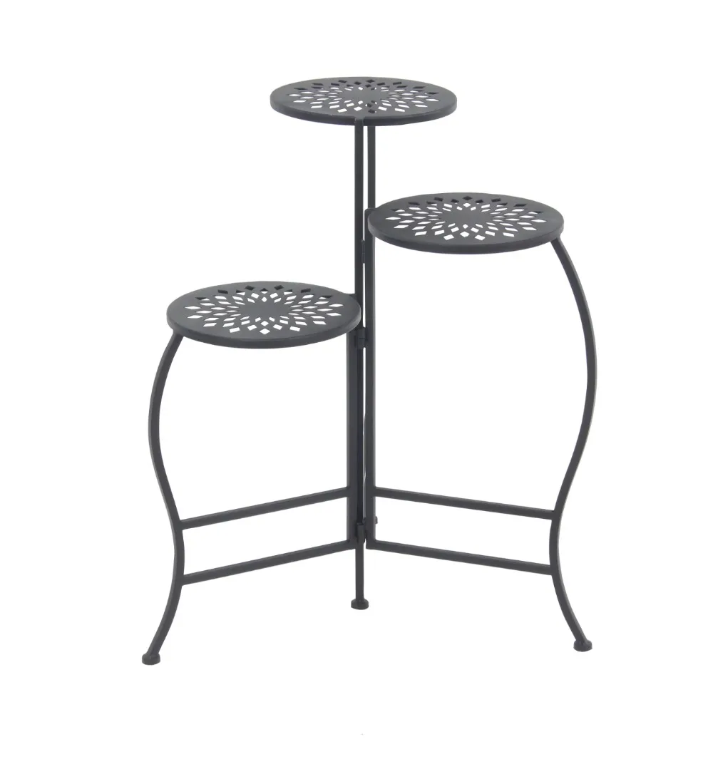 Soporte de plantas florales de Metal negro de 3 niveles para interiores y exteriores, fabricado con Metal duradero y de larga duración, estilo tradicional