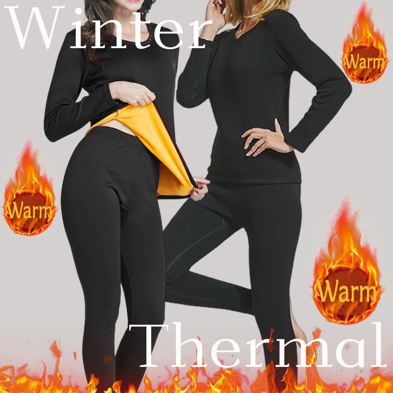 Winter Gold Fleece Warm Thermal Underwear Set Women Solid Color Elastic Thickened Base Layer Set Female Comfortable Warm Clothes