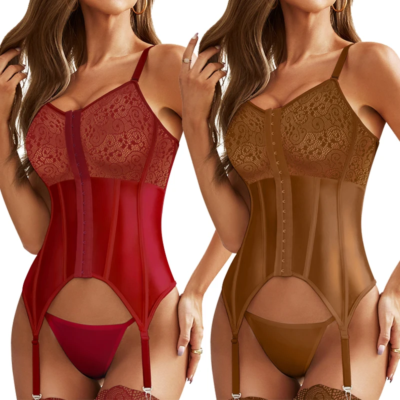 CINOON Sexy Corset Lingerie Women Push Up Bustier Ladies Slim Strappy Bodysuit Lace Push Up Bra Shaper Plus Size Underwear