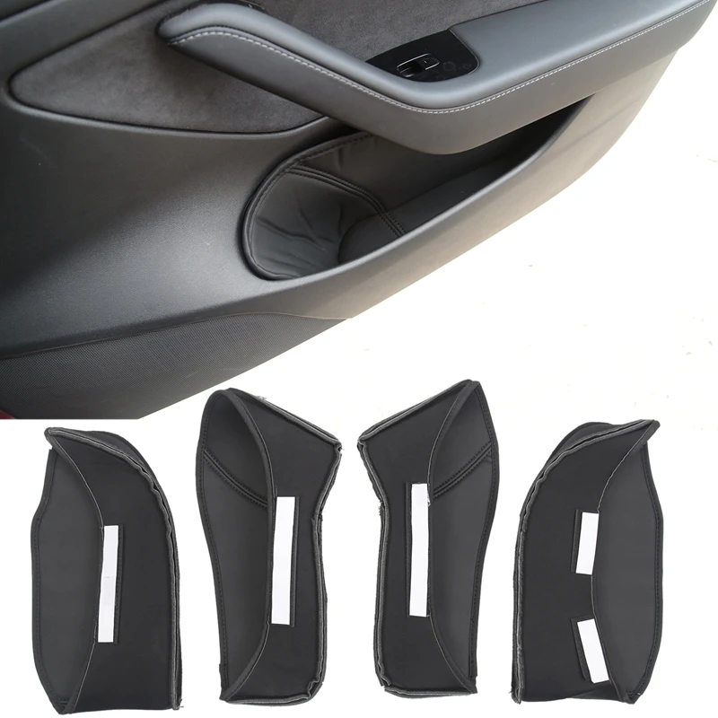 

New-For Tesla Model 3 2017-2020 2021 Car Door Cup PU Mat Gate Slot Pad Storage Box Mat Door Side Organizer Accessories 4Pcs