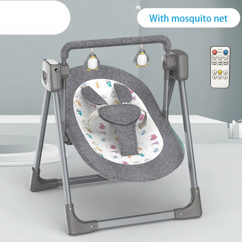 เก้าอี้โยกเด็ก Baby Swing แบบพกพาไฟฟ้าทารกแรกเกิด Cradle รีโมทคอนโทรลเพลงพับ Sleep Baby Cradle พร้อมมุ้งกันยุง