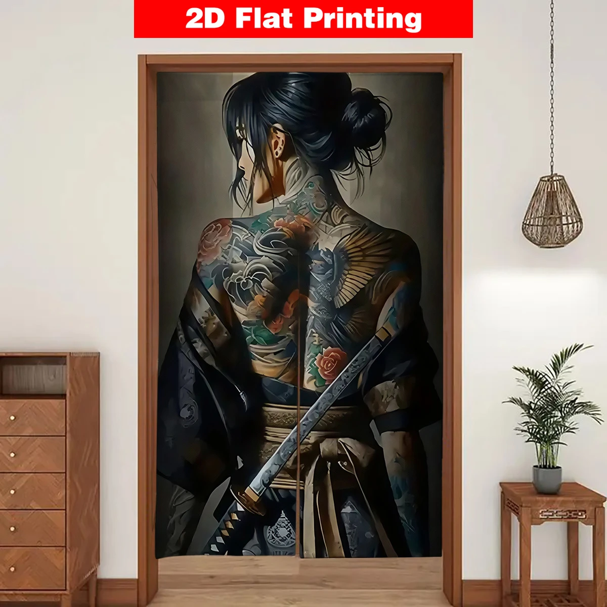 VIKAMA Full Back Tattoo Samurai Noren Curtain Japanese Half Door Bedroom Tattoo Shop Partition Wall Decor