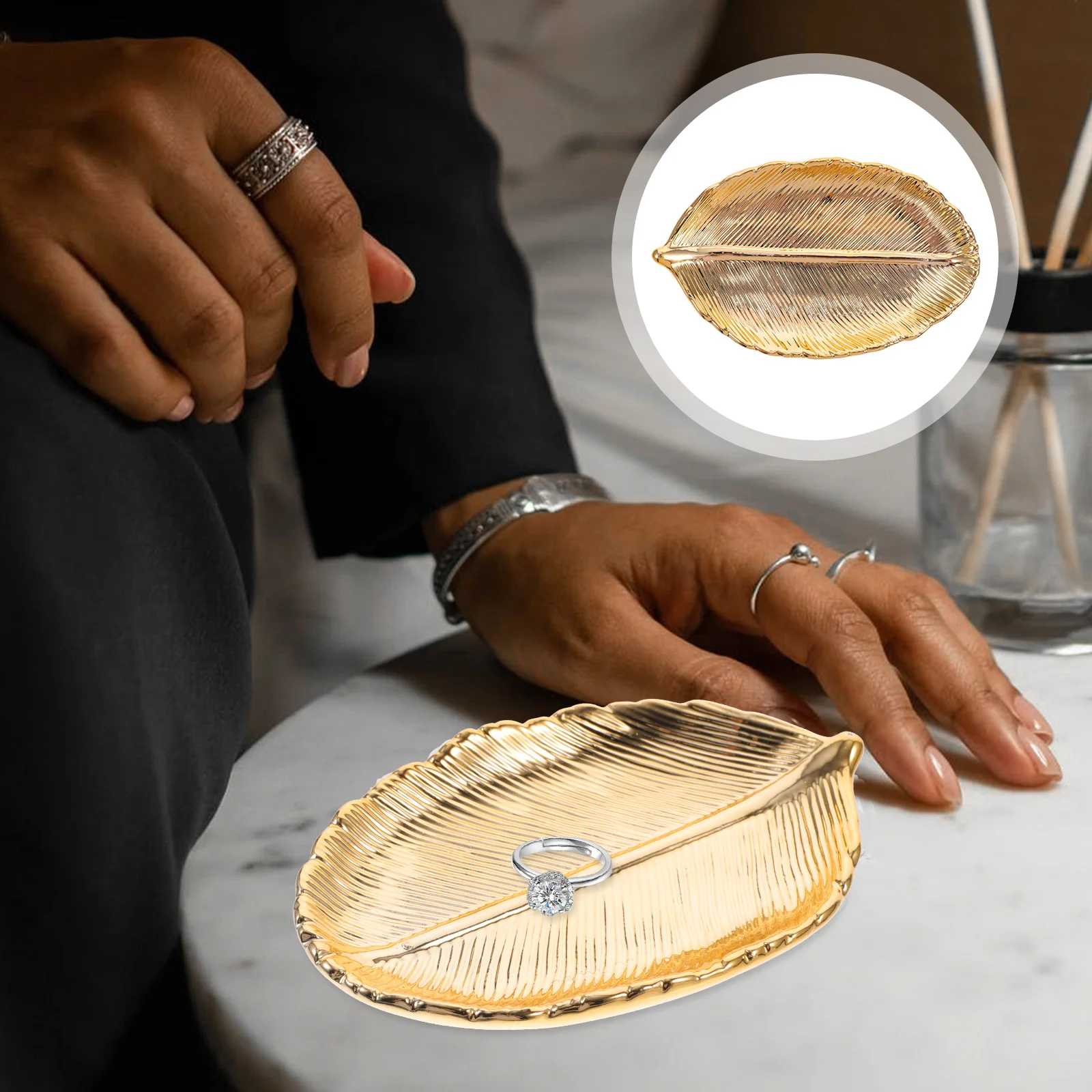 

Leaf Jewelry Tray Ceramic Trinket Dish Small Jewelry Plate Ring Holder Decorative Organizer for Home Bedroom Dressing Table