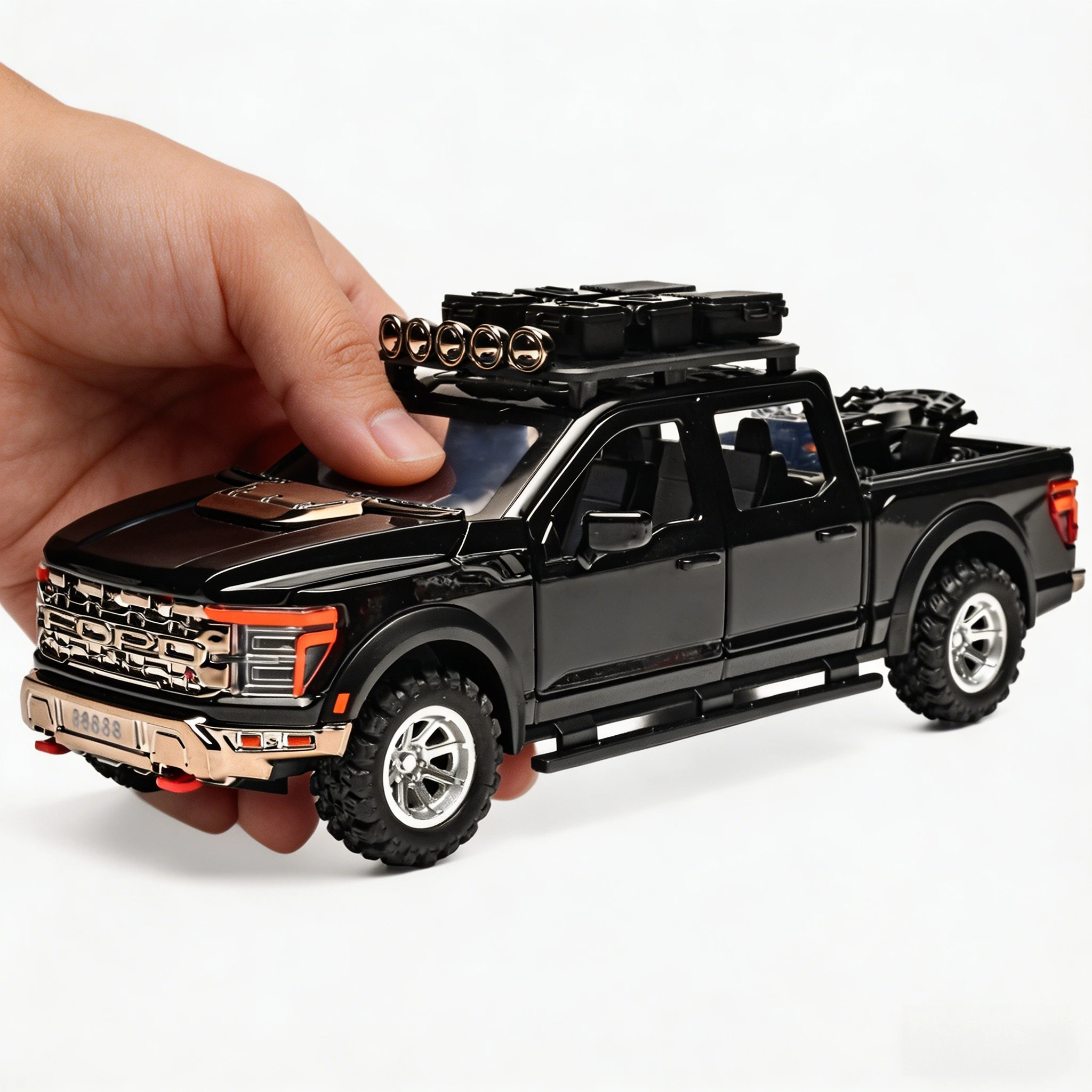 

Металлическая модель внедорожного пикапа F150 в масштабе 1:24, со звуком и светом, откатывающаяся игрушка, модный сувенир, подарок на день рождения для друга