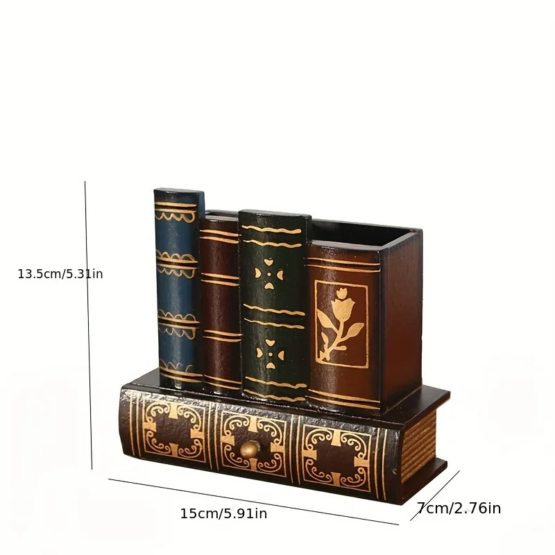 Vintage European Wooden Pen Holder - Creative Desk Organizer and Decorative Storage Box