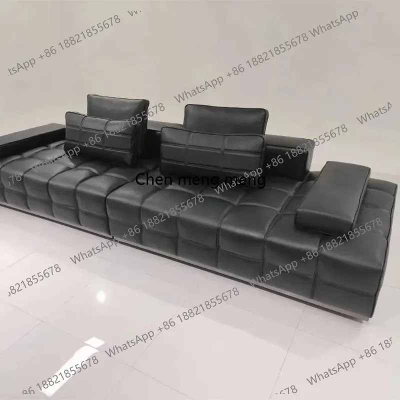 E136  Minimalist leather home living room straight row leather art fabric sofa four-person sofa