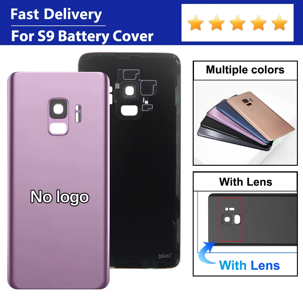 For Samsung S9 Plus Battery Back Cover Glass Panel Rear Door Housing Case Camera Lens Replacement for Samsung S9