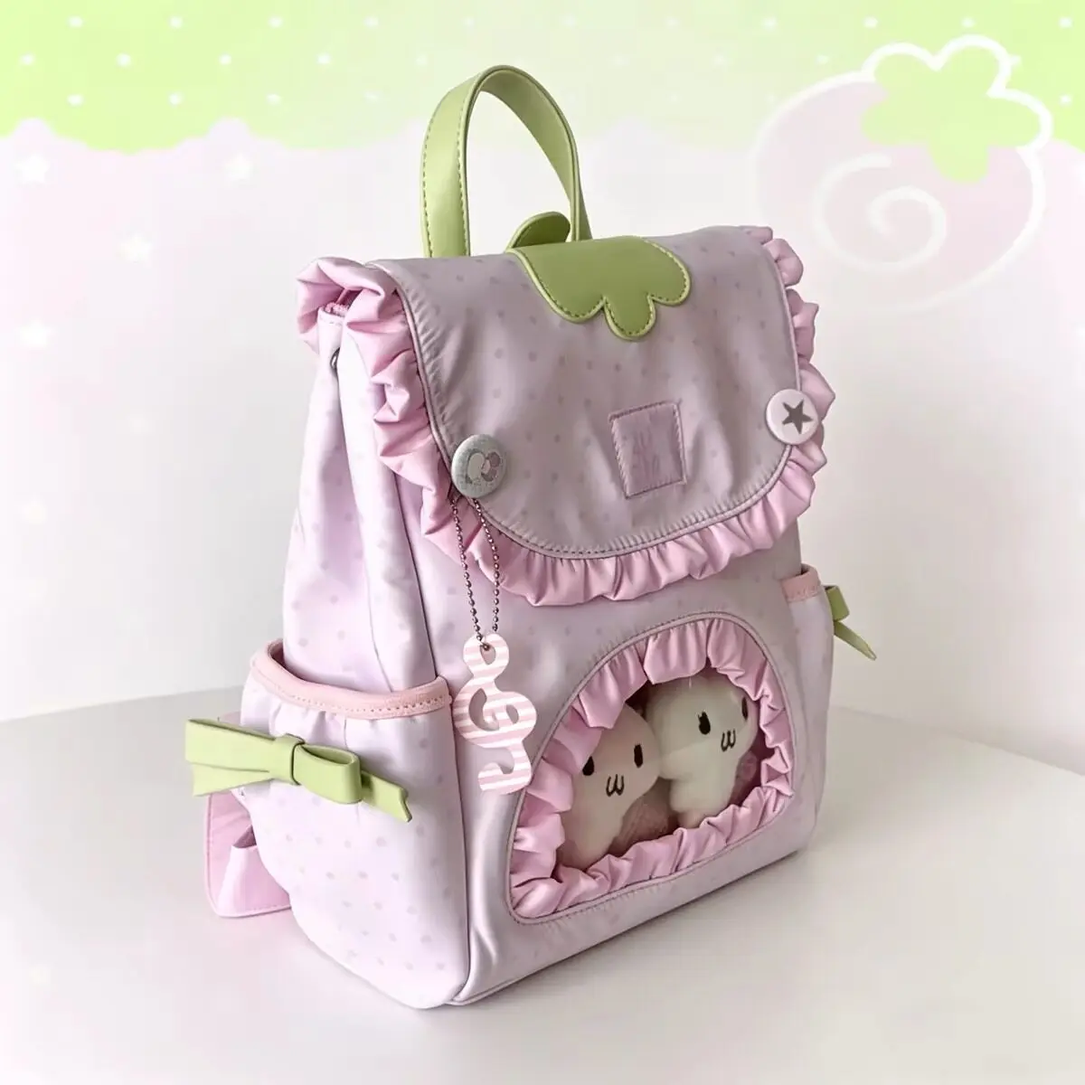 Cute Strawberry Polka Dot Two-dimensional Backpack Student Fashion Casual Backpack Large Capacity Sweet and Cute Girl's Bags
