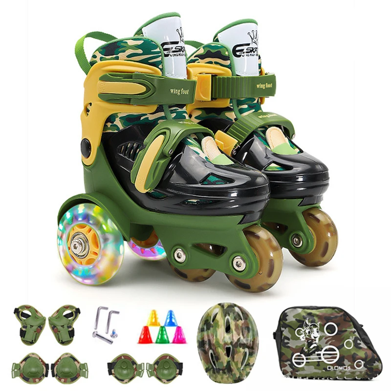 Inline Roller Skates Shoes Child Youth Girl Sneakers With 4 Wheels Kid Boy Beginner 4-wheel Skate Shoes Protective Gear Set Gift