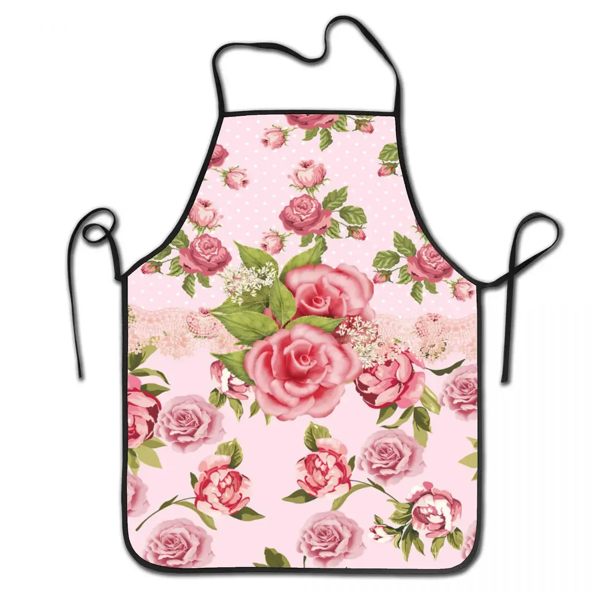 Elegance Pink Rose Aprons for Women Men Floral Pattern Adult Kitchen Chef Bib Tablier Cuisine Cooking Baking Painting