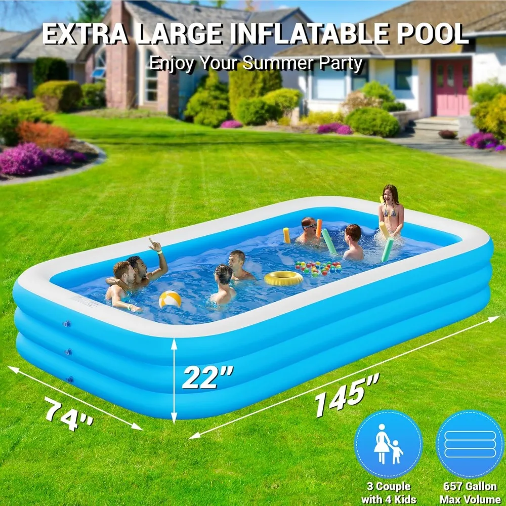 

Extra Large Inflatable Pool for Adults,Big Thickened Blow Up with Repair Patch, for Backyard Lawn Outdoor（Pump not Included）