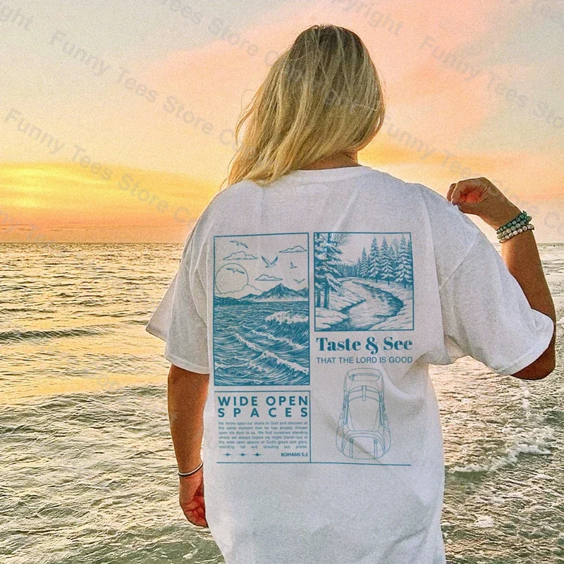 Taste & See Vintage Bible Verse T-Shirt Aesthetic Christian Streetwear Adventure Hiking T Shirt Women Men Religious Tops Gift