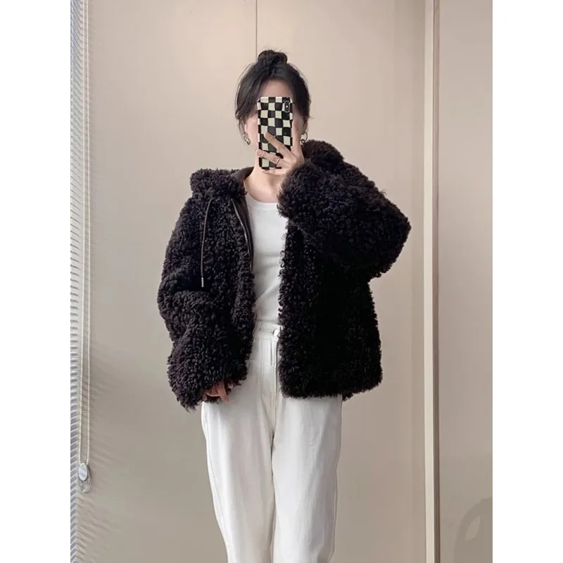 Imitation Wool Coat New Style Spring and Autumn Cardigan Zipper Granular Fleece Short Style Thickening Type Female Cute Warm