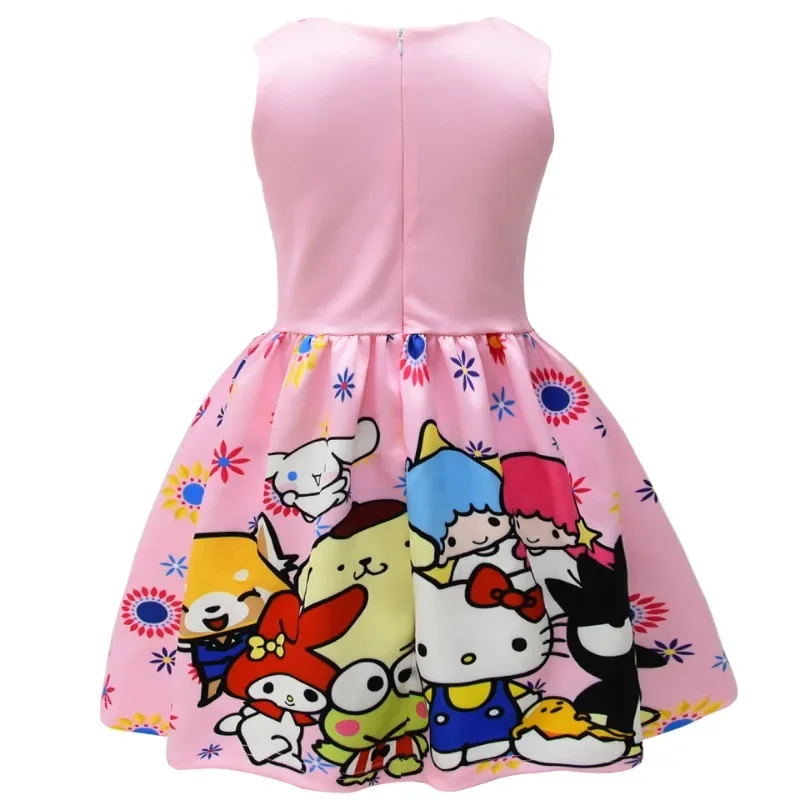 Sanrio Hello Kitty Girls Dress Cute Anime My Melody Cinnamoroll Kuromi Princess Party Dresses Short Sleeve Child Skirt for Kids