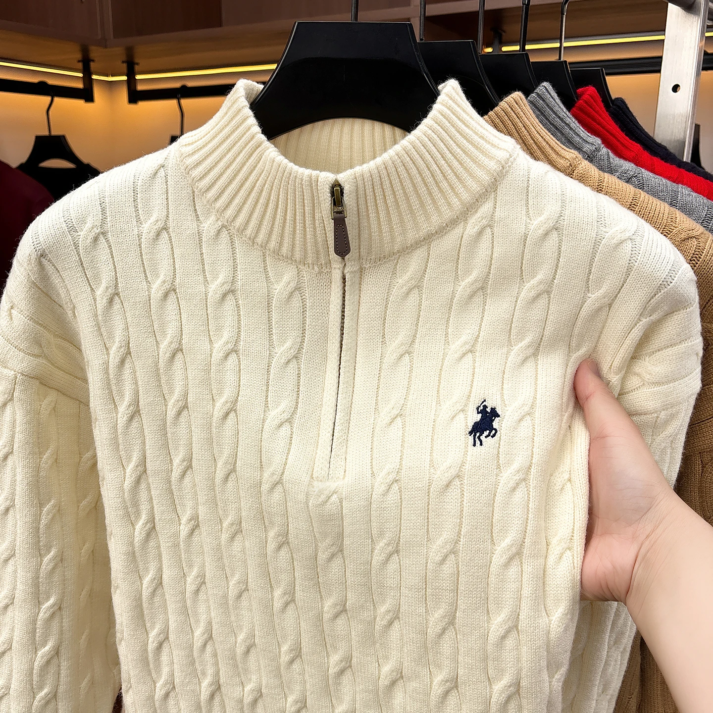 High-End Mode Reißverschluss Kragen Pullover Männer Mode Zipper Marke Paul Pony Stickerei Design Herbst Winter Komfort Warm Stricken Sweater – Detail 13