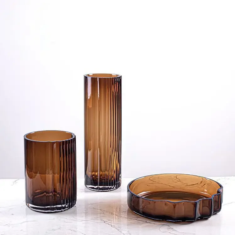 

Modern light luxury glass vase, creative art flower ornament insert dried flower hydroponic dining table ornament
