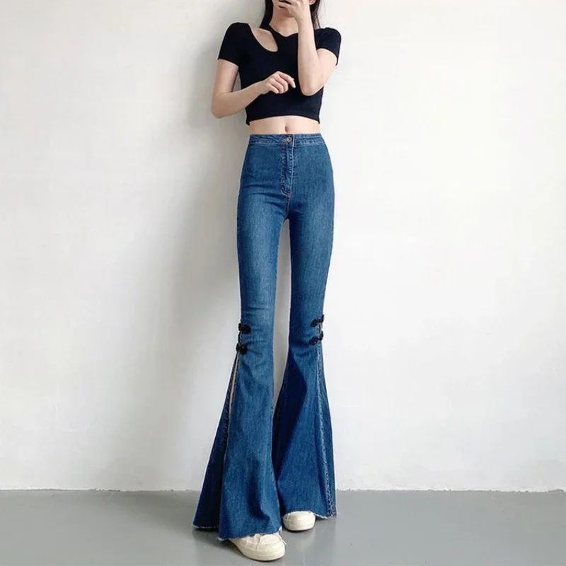 Slim Fit Denim Pants for Women High Waist Shot Womens Flared Jeans with Slits Flare Trousers Loosefit Basics Medium South Korea