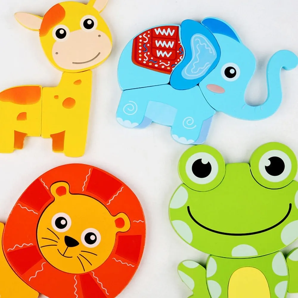 3D Wooden Puzzles Safe Portable Intelligence Puzzle Toys Cute Animal Series Early Learning Toys Children Educational Toys