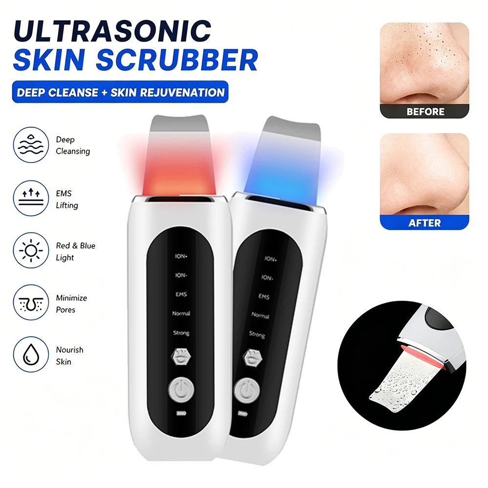 2 tipos de purificador ultrassônico da pele peeling pá acne removedor cravo limpeza profunda espátula facial ems máquina levantamento facial