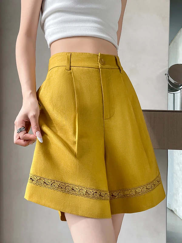 

Artistic Style High Waist Wide Leg Cotton Linen Thin Short Pants Women's Summer New Arrival Casual Straight Leg Trousers