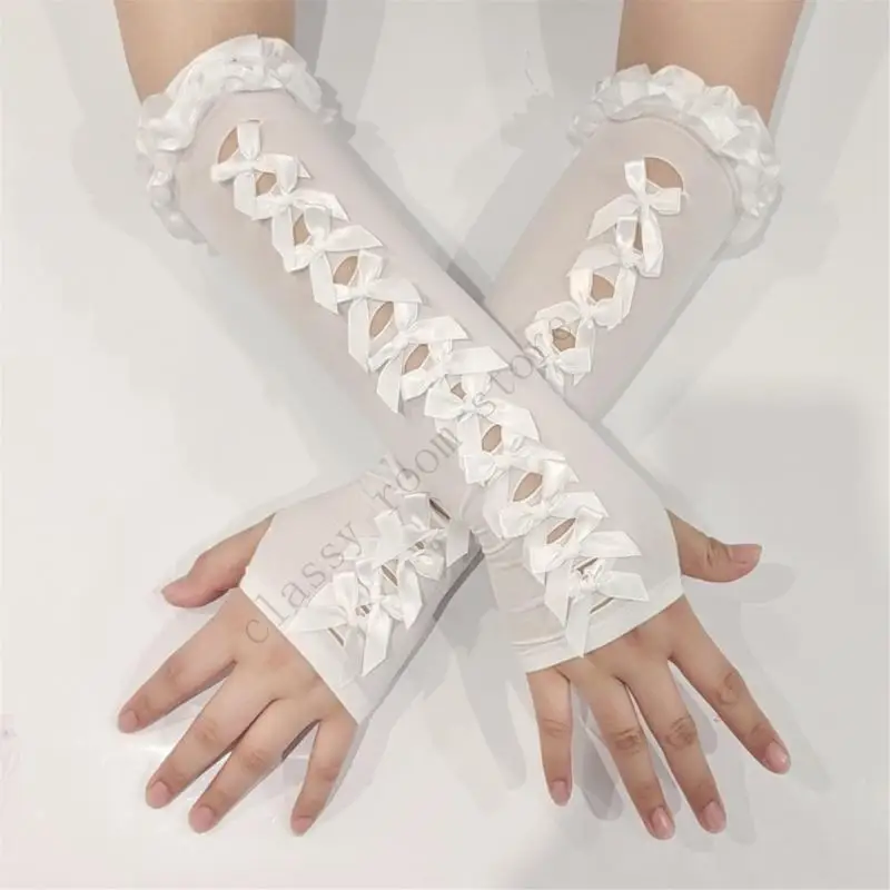 

A0NF Elegant Lace Trimmed Arm Covers Sun Protective Breathable Fashion Arm Sleeves