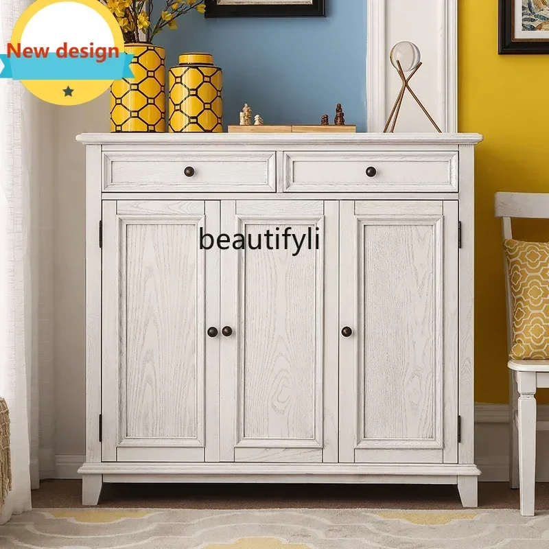 Hot sales American shoe cabinet solid wood white entrance hall cabinet ash wood multiple storage cabinet