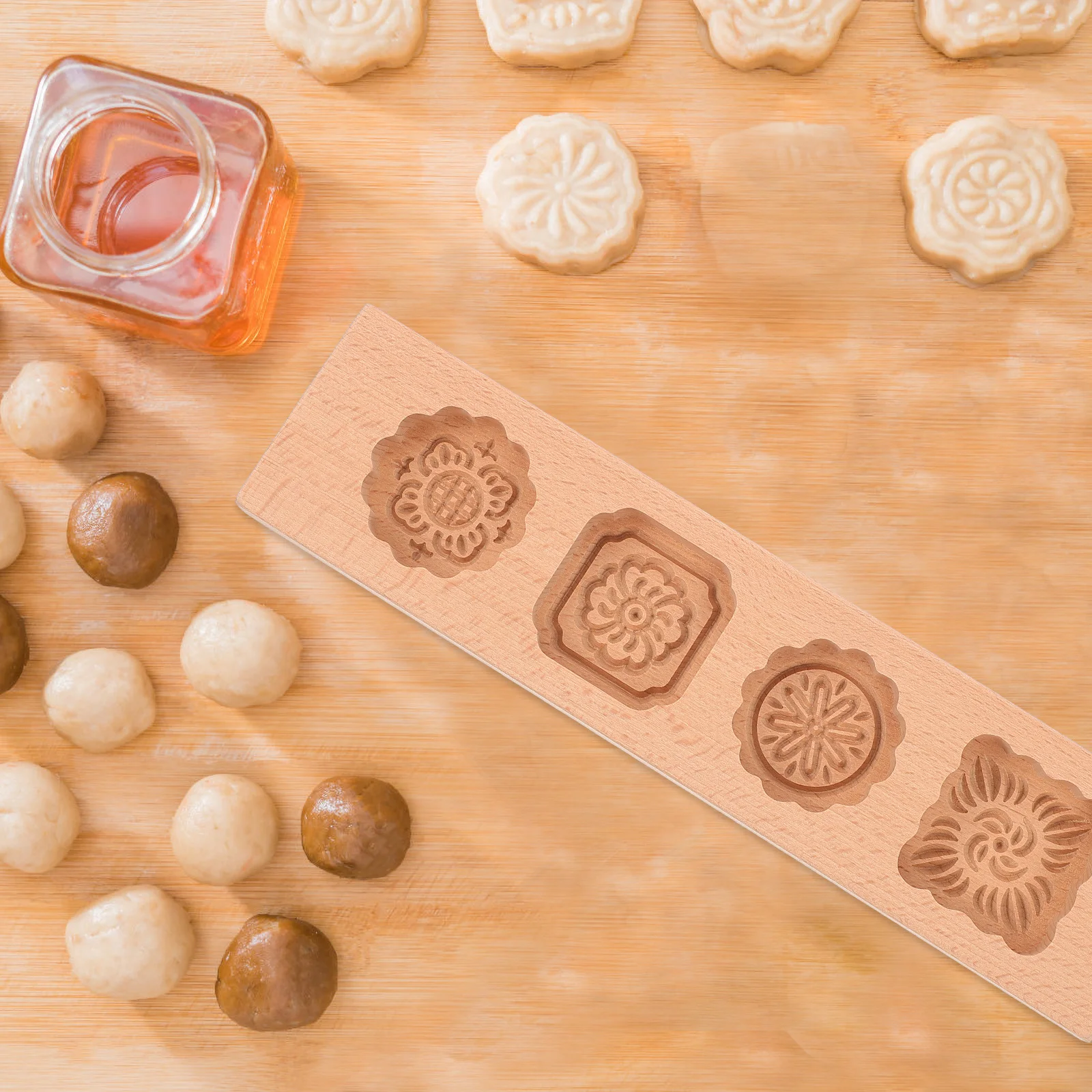 

1pc Wooden Moon Cake Mold Flower Design Easy Use Baking Tool For Homemade Mooncakes Kitchen Utensil Handmade Cake Making Mold