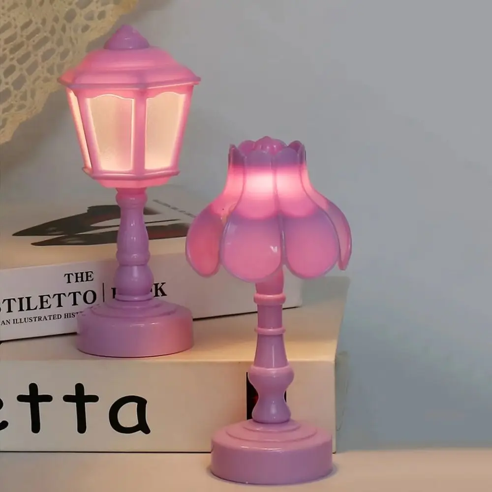 Geometric Design Flower Bud LED Table Lamps Dollhouse Miniature Simple Mini Desk Lamp Vintage Lotus Bedside Lamp Desk