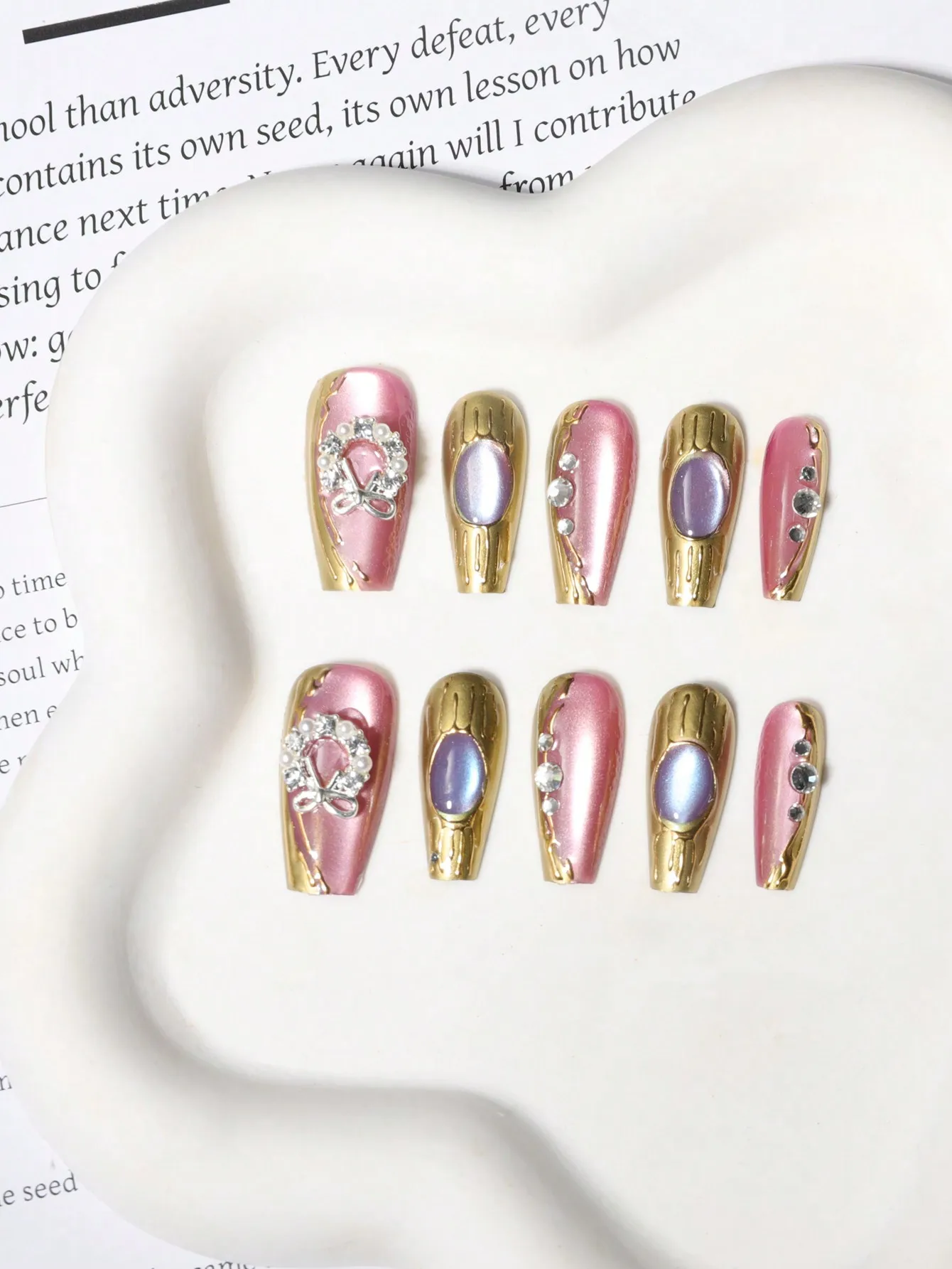 10 STKS Ballet Stijl Nep Nagels Set - Druk Op Nagels Boor Ontwerp 1 pc Nagelvijl & 1 Nagellijm Sticker Kit Nagels