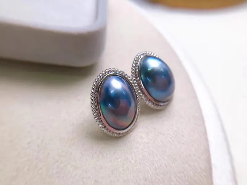 

Серьги Mabe с морским жемчугом, голубые плоские овальные серьги 14/17 мм S925, оптовая продажа, натуральные бусины