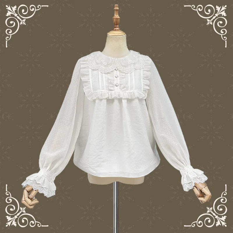 Sweet Long Sleeve Lolita Blouse Loose Chiffon Top for Summer