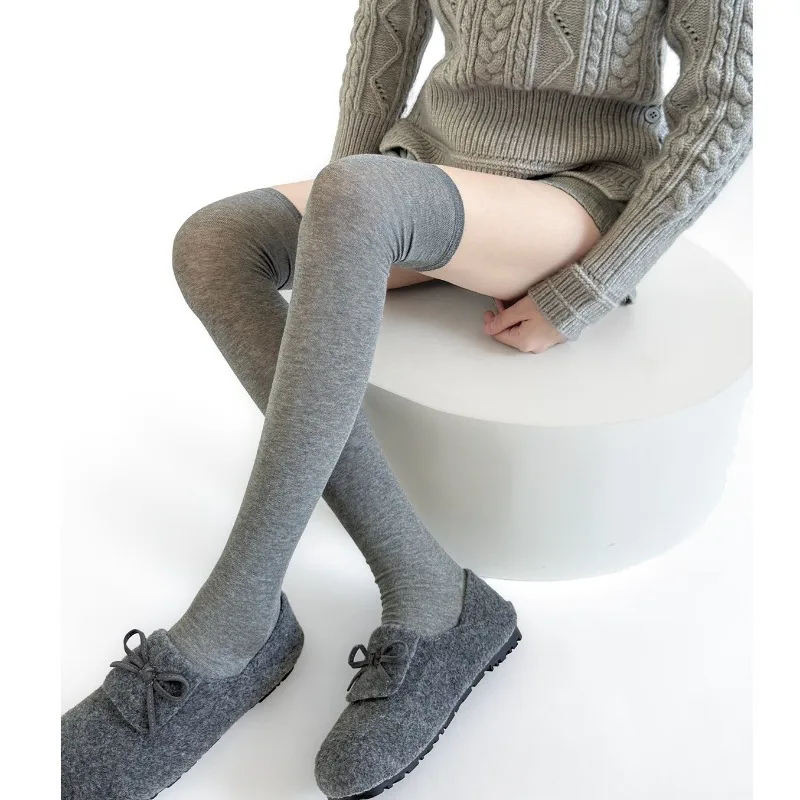 

1 Pair INS Casual Fashion Girl Knee High Cotton Socks Korean Simplicity Solid Gray Sheer Socks Minimalist Over Knee Stockings