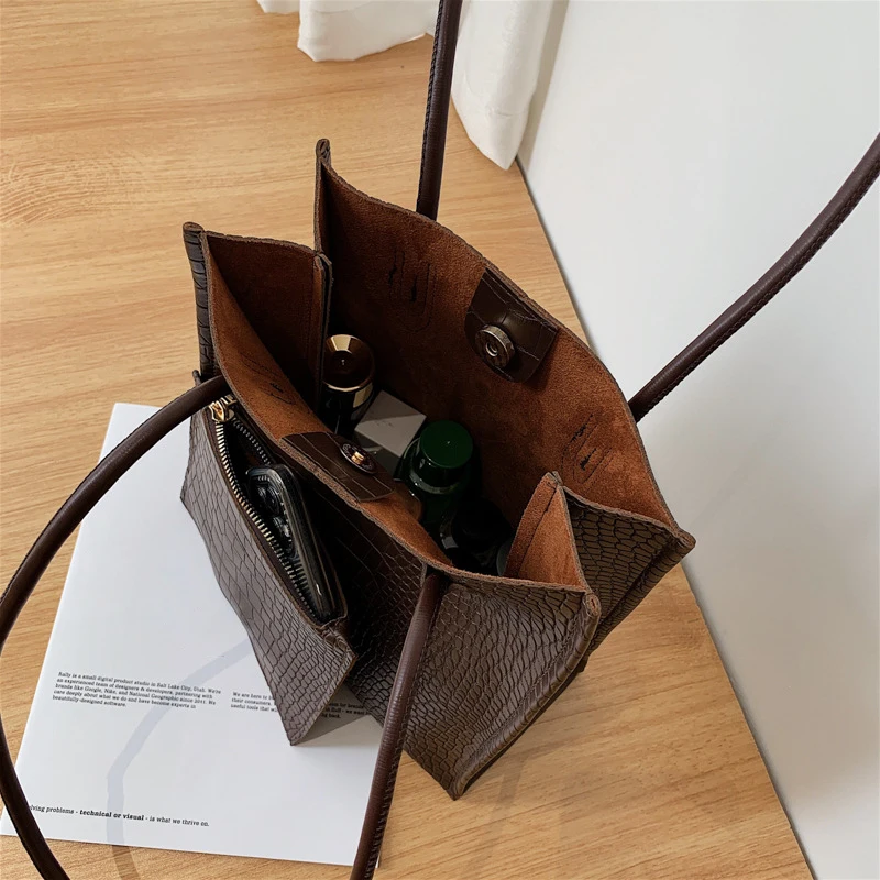 Vintage Stone Pattern Design Women PU Leather Handbags Large Capacity Casual Shopper Tote Luxury Lady Underarm Shoulder Bags