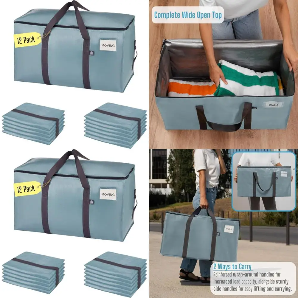 

Набор из 12 прочных сумок для переезда, альтернатива коробкам, для предметов первой необходимости в общежитии, большие сумки на молнии для хранения и упаковки (легкие)