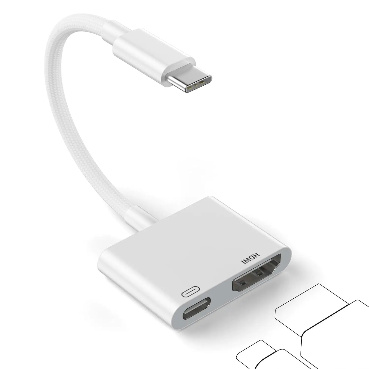 5PCS High Speed 4K@60/30Hz Type C To HDTV Cable 2 In 1 Wiht 100W Charging Port Compatible With IPhone 16 15 Pro Max Laptop IPad
