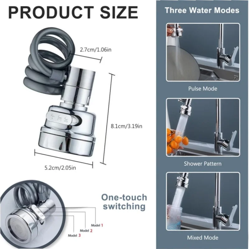 New 3 Modes Sink Faucet Extension Tube 360 Degree Rotation Filter Shower Water Saving Tap Universal Kitchen Gadgets Accessories