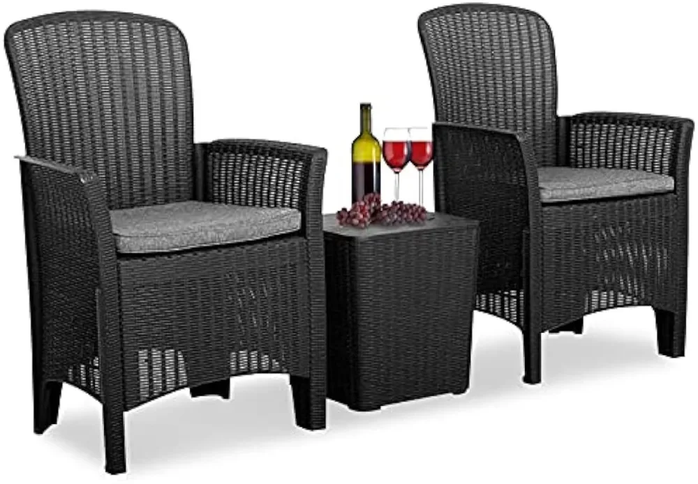 Patio Porch Furniture Sets - 3 Piece Rattan Wicker Chairs with Table, Patio Conversation Bistro Set, Outdoor Garden Furniture