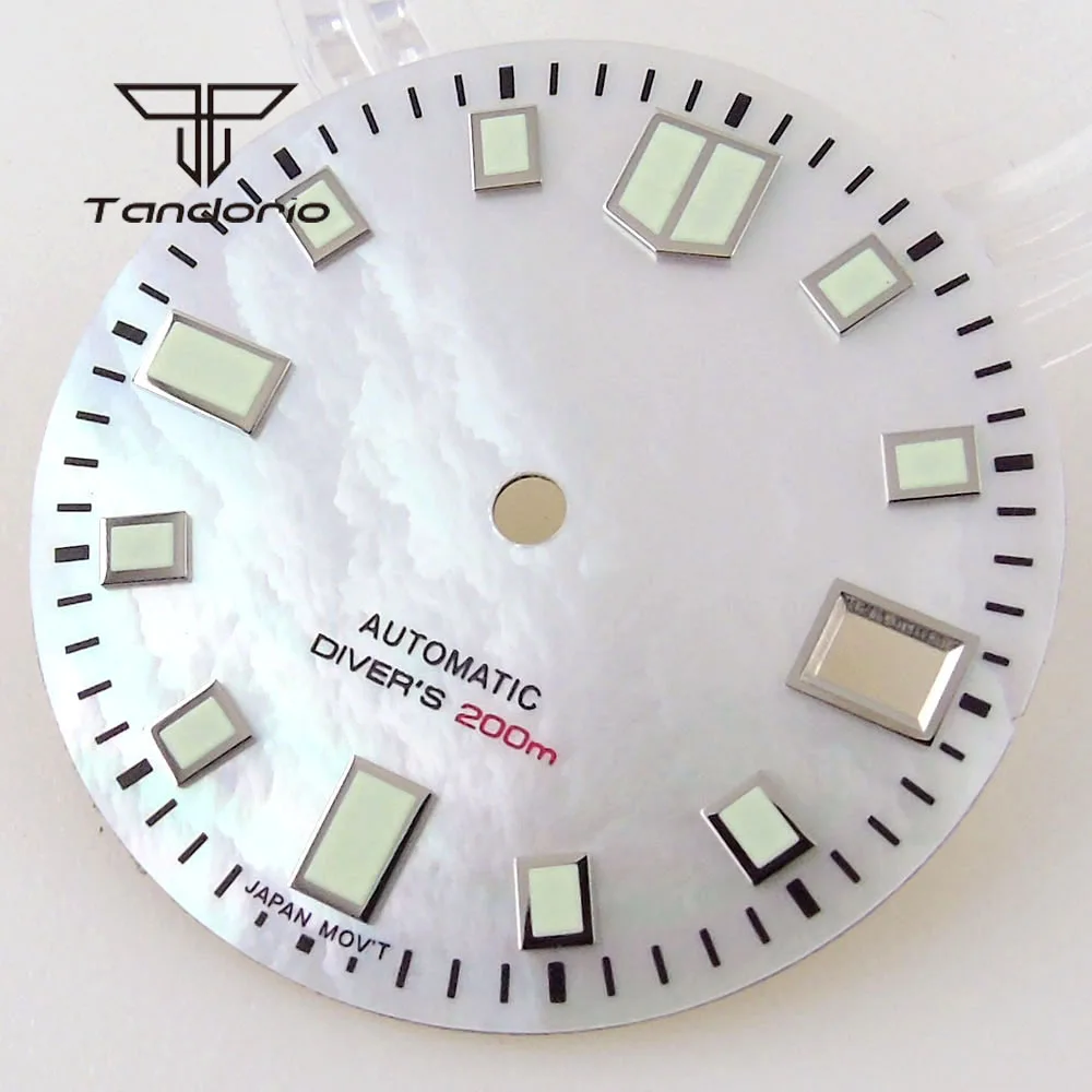 29mm Black White Mother of Pearl Watch Dial Face Date Window Green Luminous Fit NH35 NH35A NH36 Automatic Movement