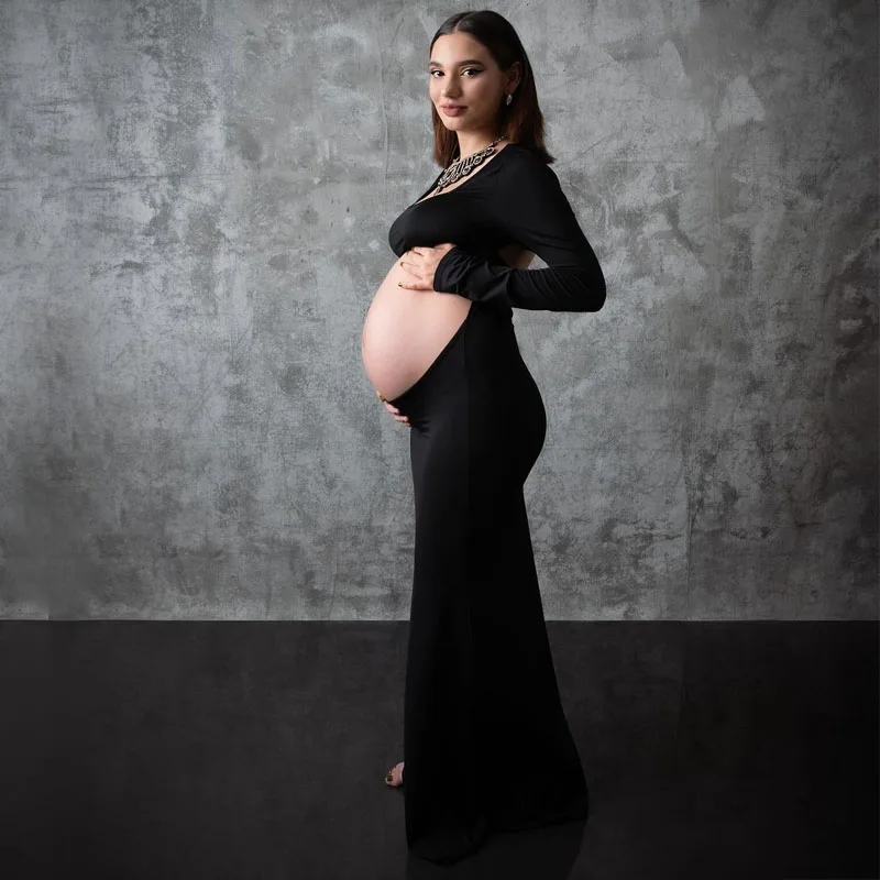 Maternity Sexy Bodycon Dresses Pregnant Photo Dress Square Neck Long Sleeve Wedding Party Pregnant Clothes