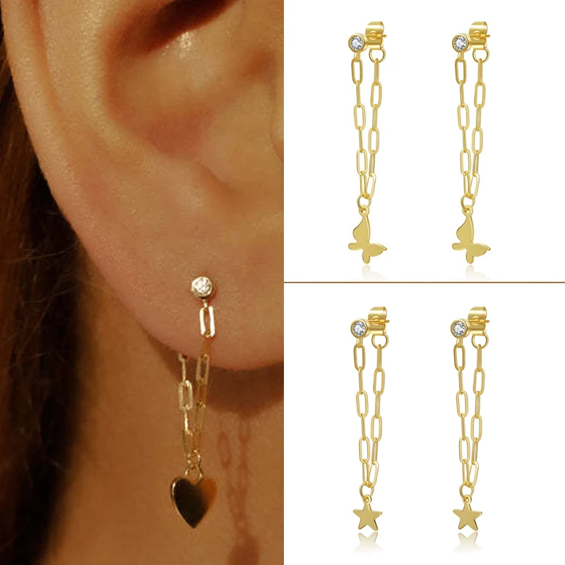 

14k Gold Plated U Shape Chunky Earring Star Heart Butterfly Hoop Earrings Paperclip Link Chain Jewelry Dangle Earrings for Women