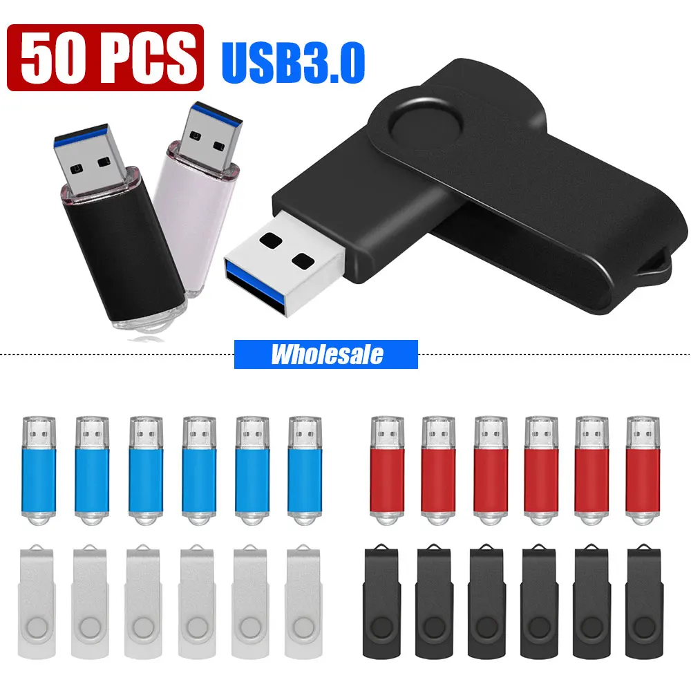 

50Pcs Metal USB 3.0 Flash Drive 128GB Colorful Memory Stick 64GB Free Custom Logo Pen Drive 32GB 100% Real Capacity U Disk 16GB
